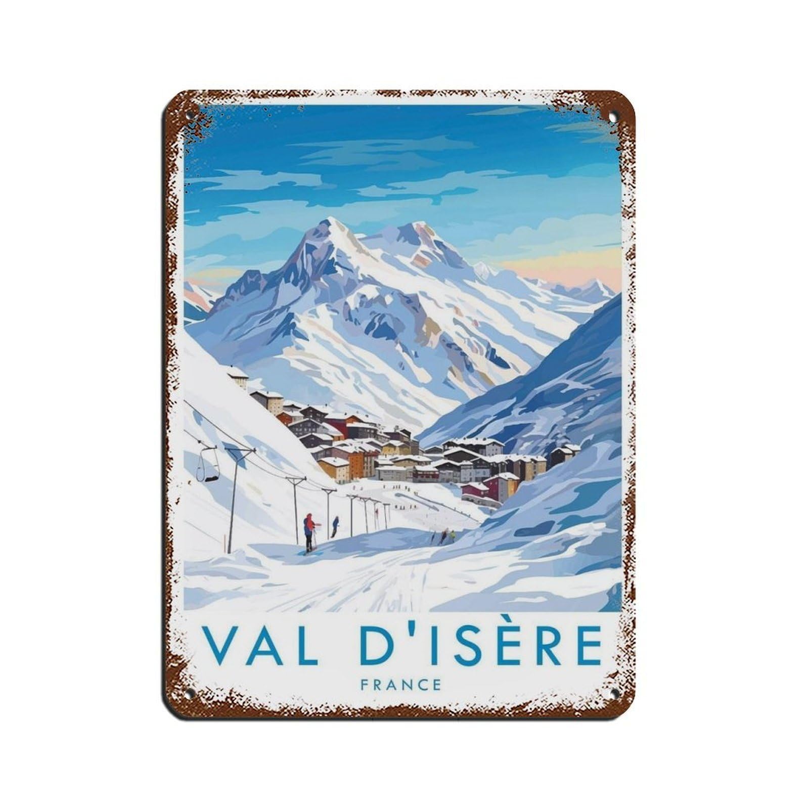 Val D'Isere Travel Poster, France, Travel Decor (2) Retro Poster Metal Tin Sign Chic Art Retro Iron Painting Bar People Cave Cafe Family Garage Poster Wall Decoration 12x16inch(30x40cm)