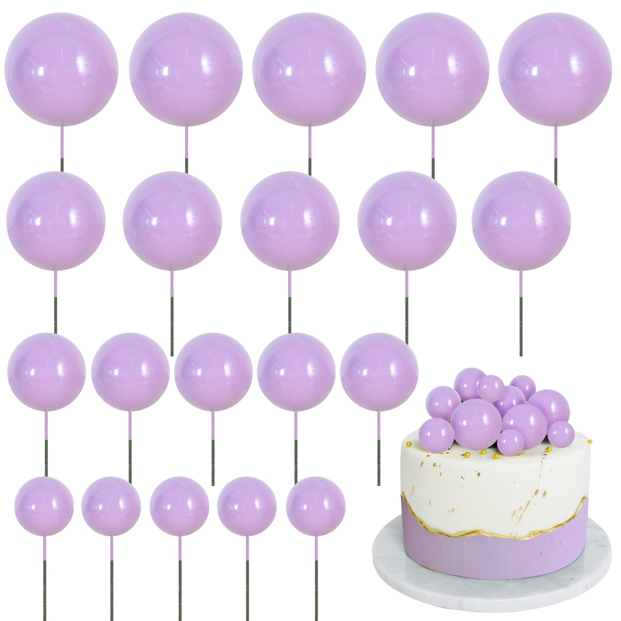 RIBBOOO 20 Pcs Light Purple Balls Cake Toppers Birthday Cake Decorations