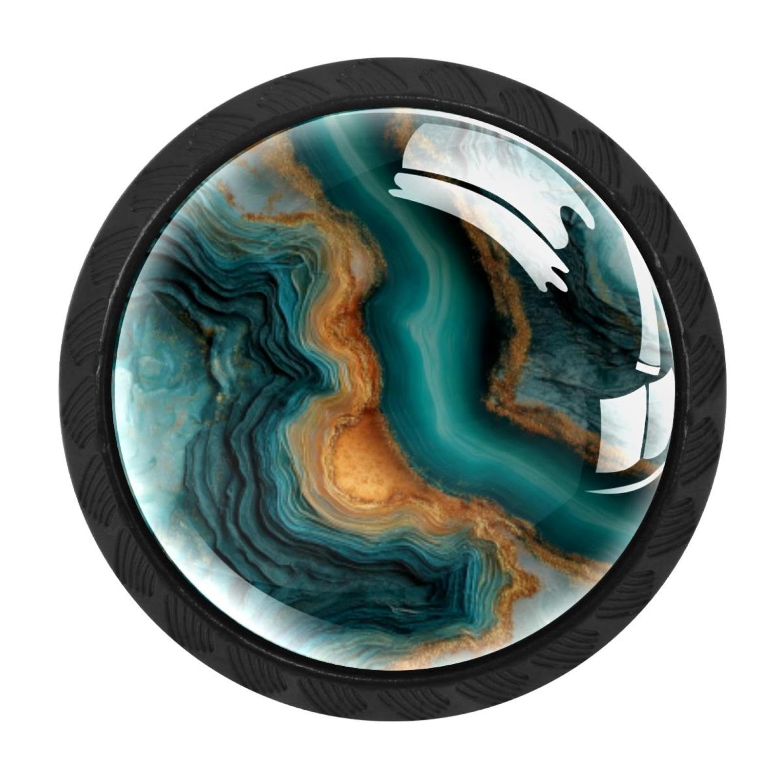 CHENZZZZ 4 Pack Teal Agate Texture (3) Dresser Drawer Cabinet Knobs Round Crystal Glass Knobs Pulls Handles for Kitchen Wardrobe Cupboard Door Hardware