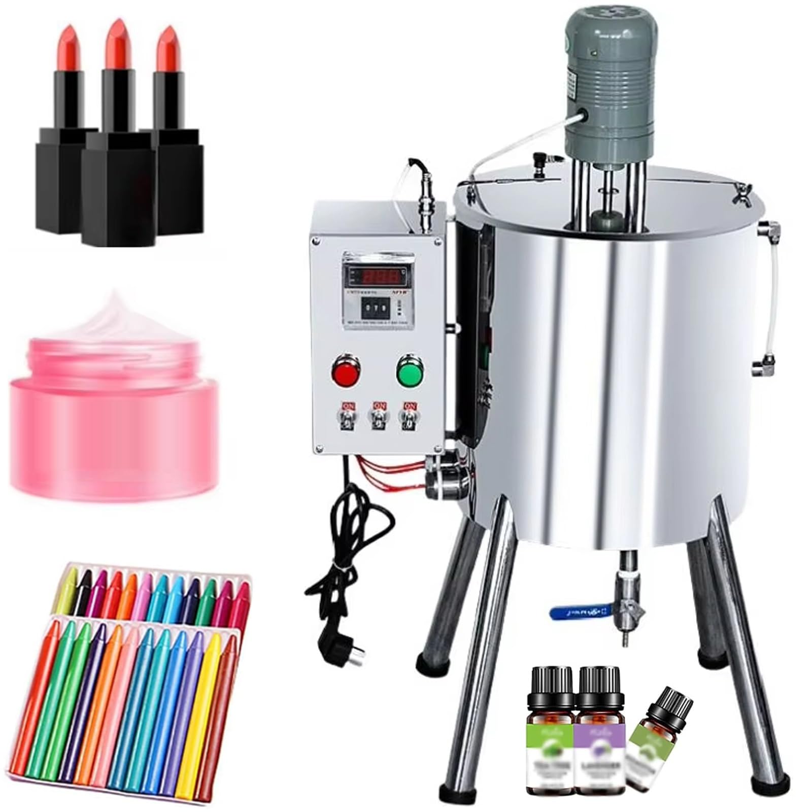 Máquina de llenado de mezcla de calefacción eléctrica, tanque de agitación de acero inoxidable 15L/30L para velas, pintalabios, crayones, esmaltes de uñas, cremas con visualización de temperatura