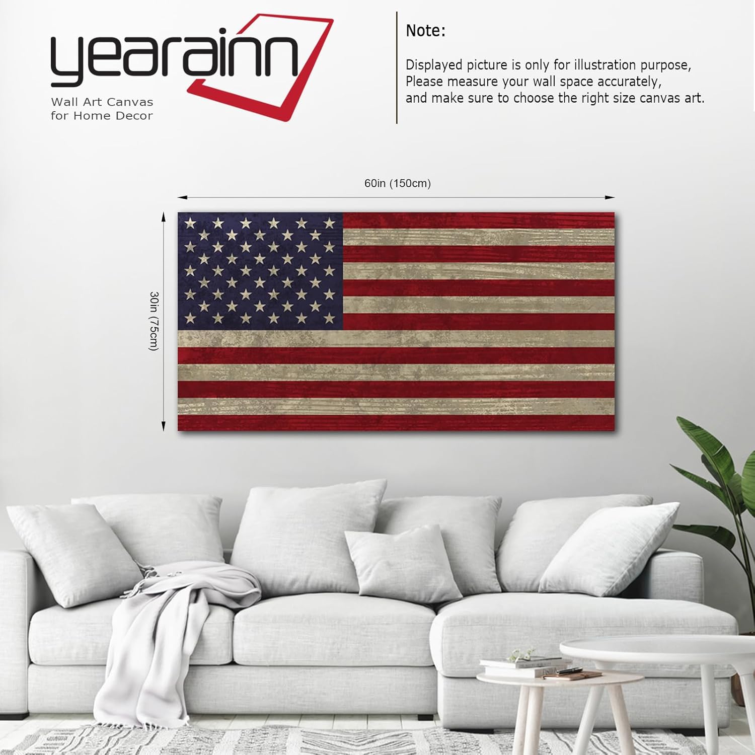 Canvas Wall Art Vintage The Stars and The Stripes Contemporary Artwork Retro Rustic American National Flag Picture for Living Room Bedroom Office Wall Decor Large Canvas Painting Prints 29" x 58" - Image 2