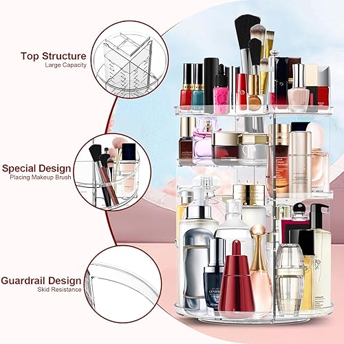Miniatura 2 de Organizador de maquillaje giratorio de 360 grados, organizador de cosméticos ajustable para bricolaje, carrusel de maquillaje, estante giratorio,