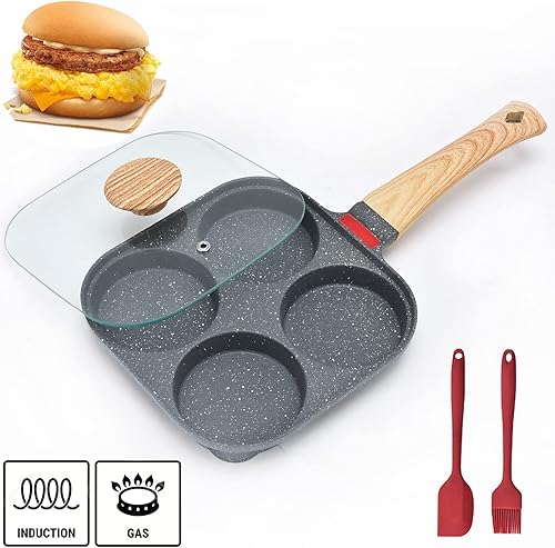 Miniatura 7 de Sartén antiadherente de aluminio para huevos de 4 tazas con tapa, adecuado para estufa de gas y utensilios de cocina de inducción