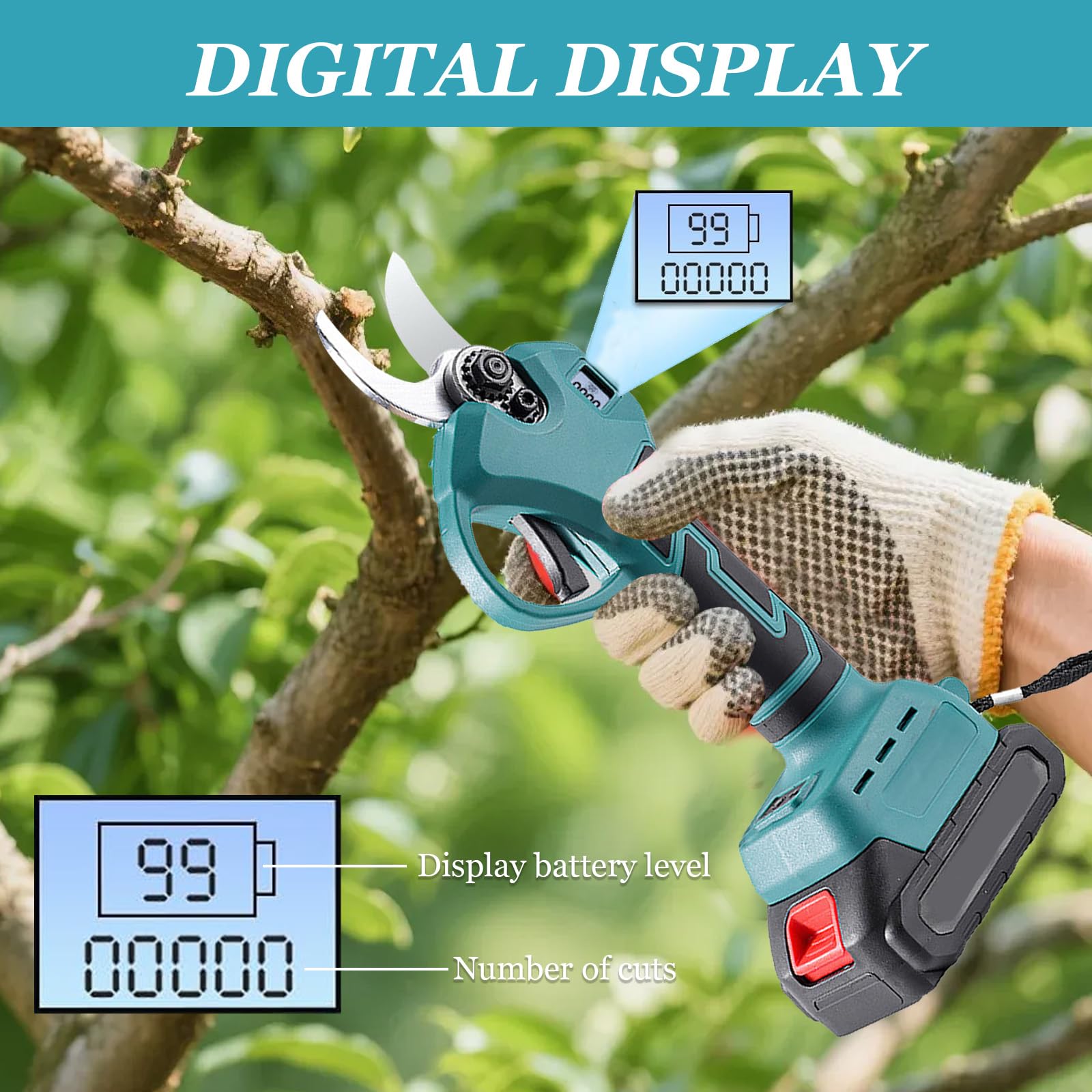 Sécateur Électrique sans Fil 21V avec 2 Batteries 2.0Ah & Chargeur, Coupe-branches Électrique avec Moteur sans Balais et Lame SK5, Diamètre de Coupe 25mm – Sécateur à Batterie pour Jardinage