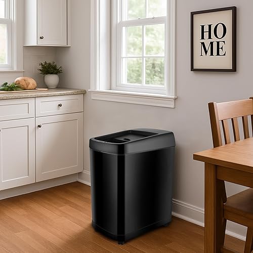 Miniatura 4 de Bote de basura con sensor de movimiento con tapa enrollable y ruedas, botes de basura automáticos sin contacto (negro, 13 galones)