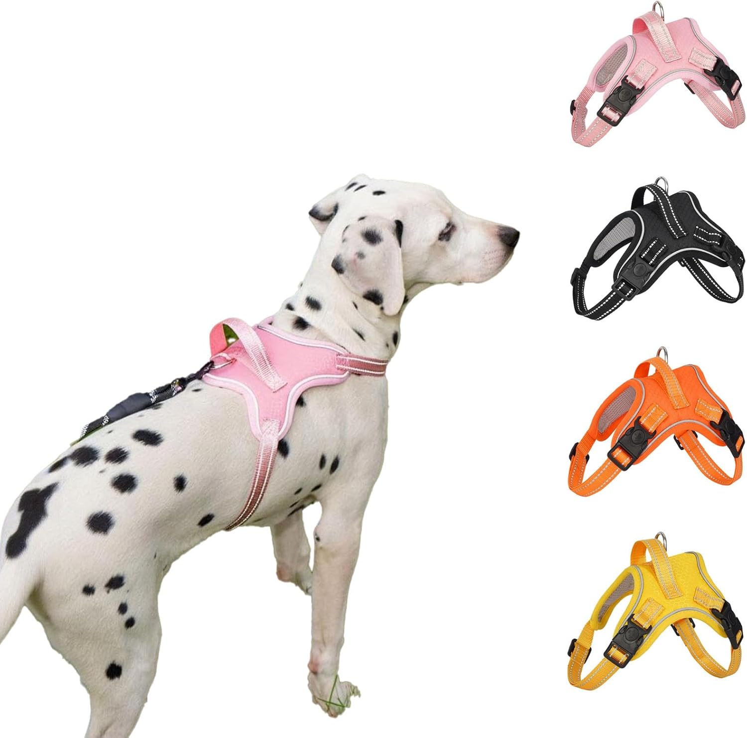 Dog Harness No Pull Adjustable Reflective Oxford for Small Medium Large Dogs Walk Training Pet Owners (Pink+Yellow+Black+Orange, X-Small)