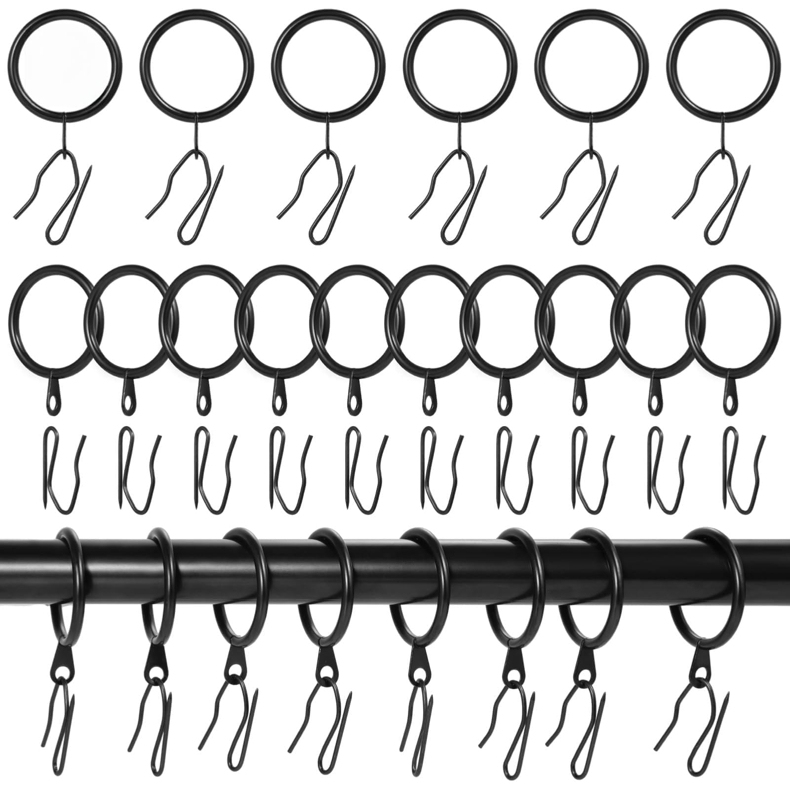 Juego de 100 anillos de cortina de metal con ganchos, diámetro interior de 1.25 pulgadas, anillos de cortina de metal con ojales, anillo de cortina resistente al óxido y ganchos para sala de estar