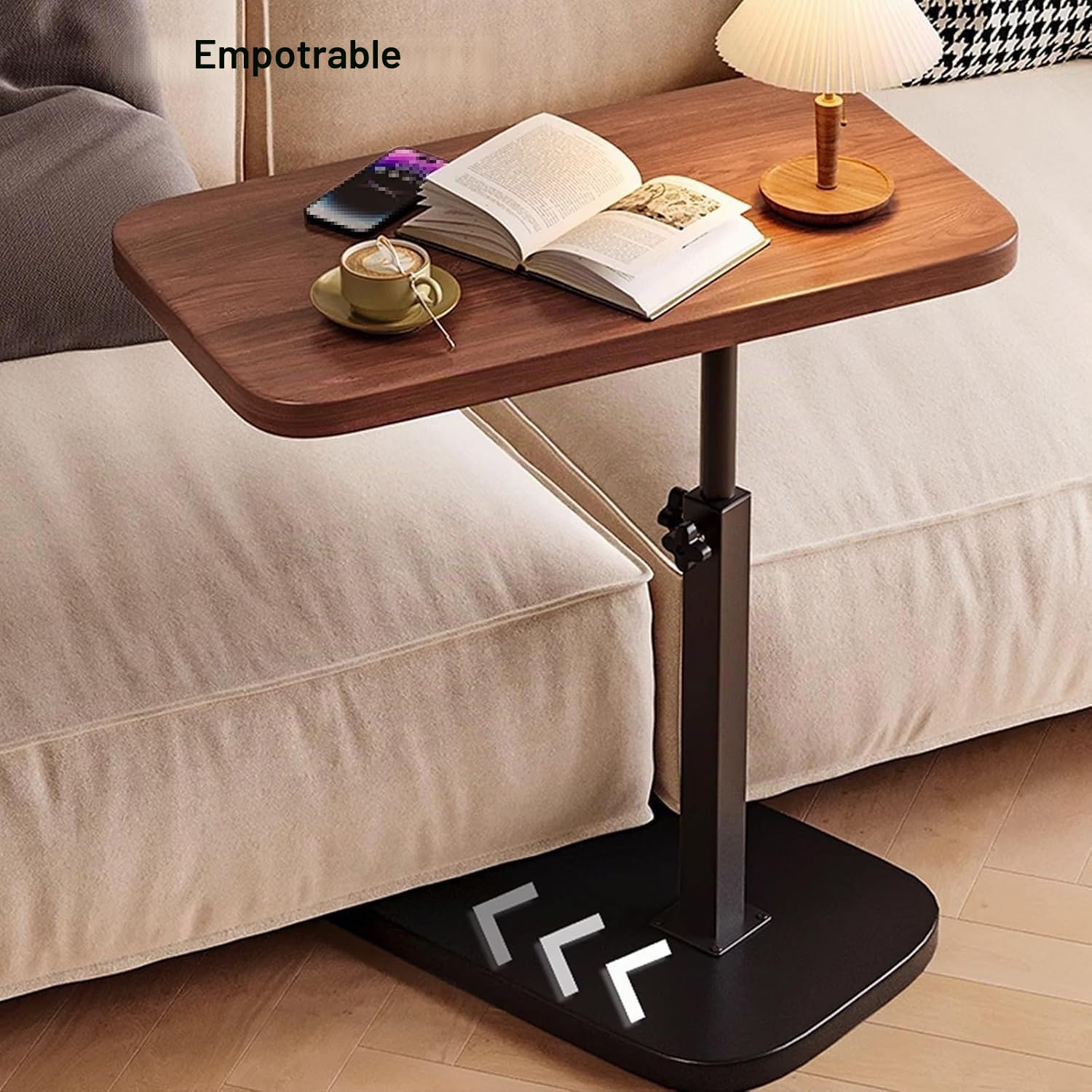 Genérico Mesa Auxiliar C con Altura Ajustable – Mesa con Bandeja Giratoria 360° para Sofá, Cama, Espacios Reducidos, Mesa de Café Plegable, Portátil y Moderna,Brown