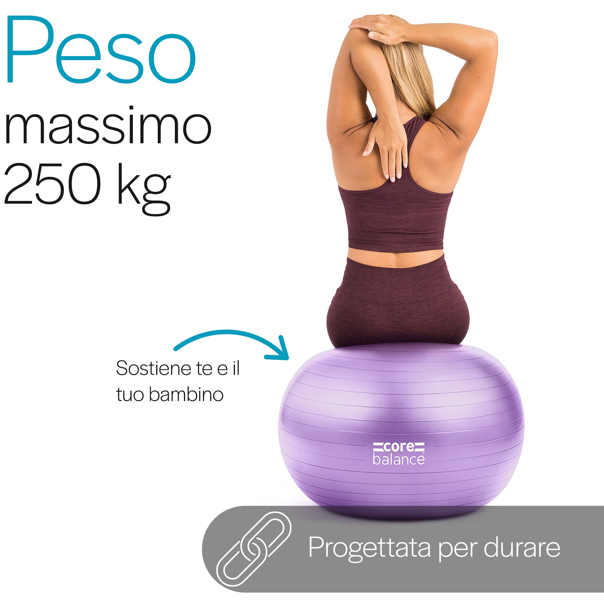 Core Balance Palla da Ginnastica per Gravidanza – Palla da Ginnastica Grande e antiscoppio per Ginnastica in Gravidanza – Fitball con Pompa ad Aria (Viola)