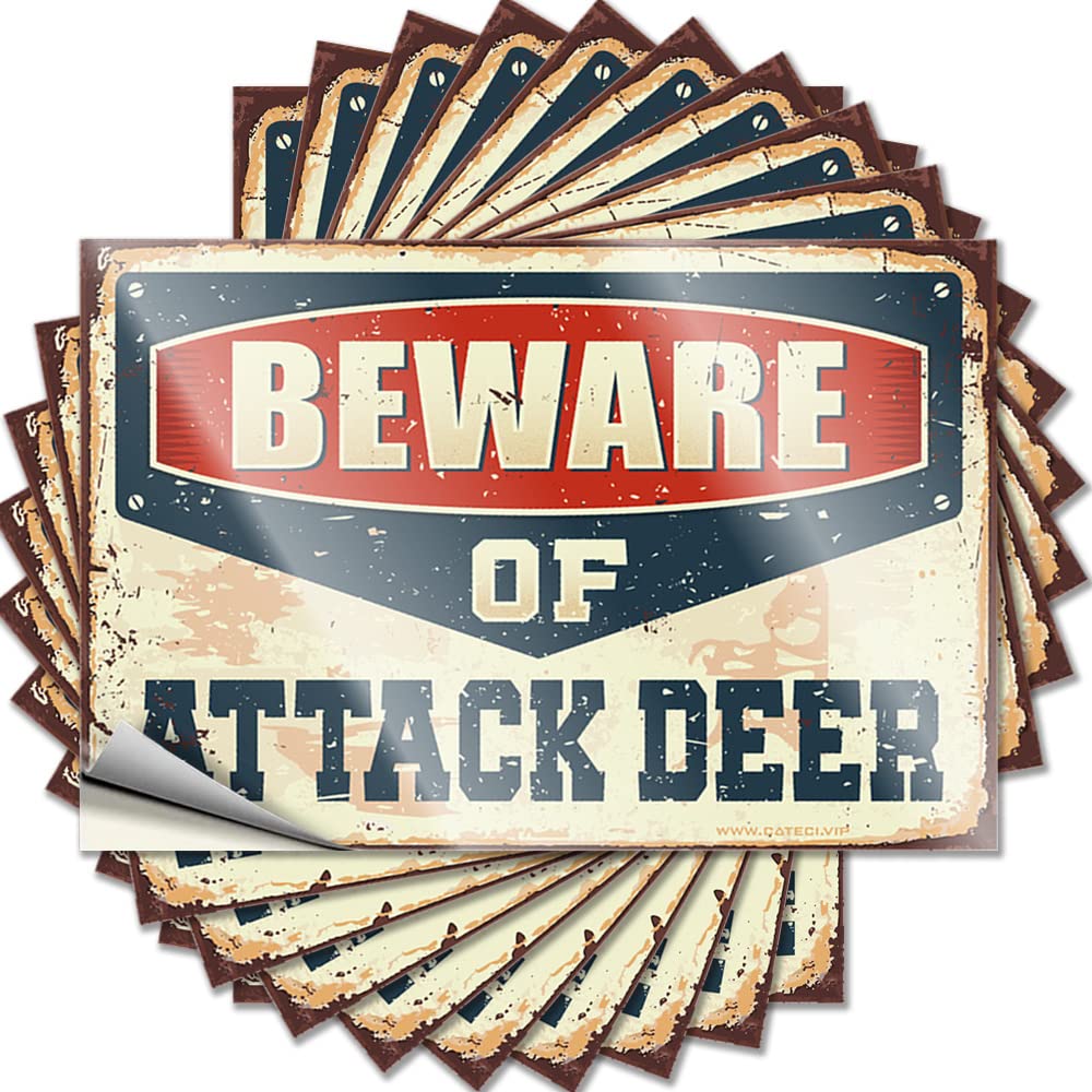 Mechanic Stickers Beware of Attack Deer Funny Sticker 10 Pcs Hardhat Stickers and Decals Prank Stickers(12X18CM)