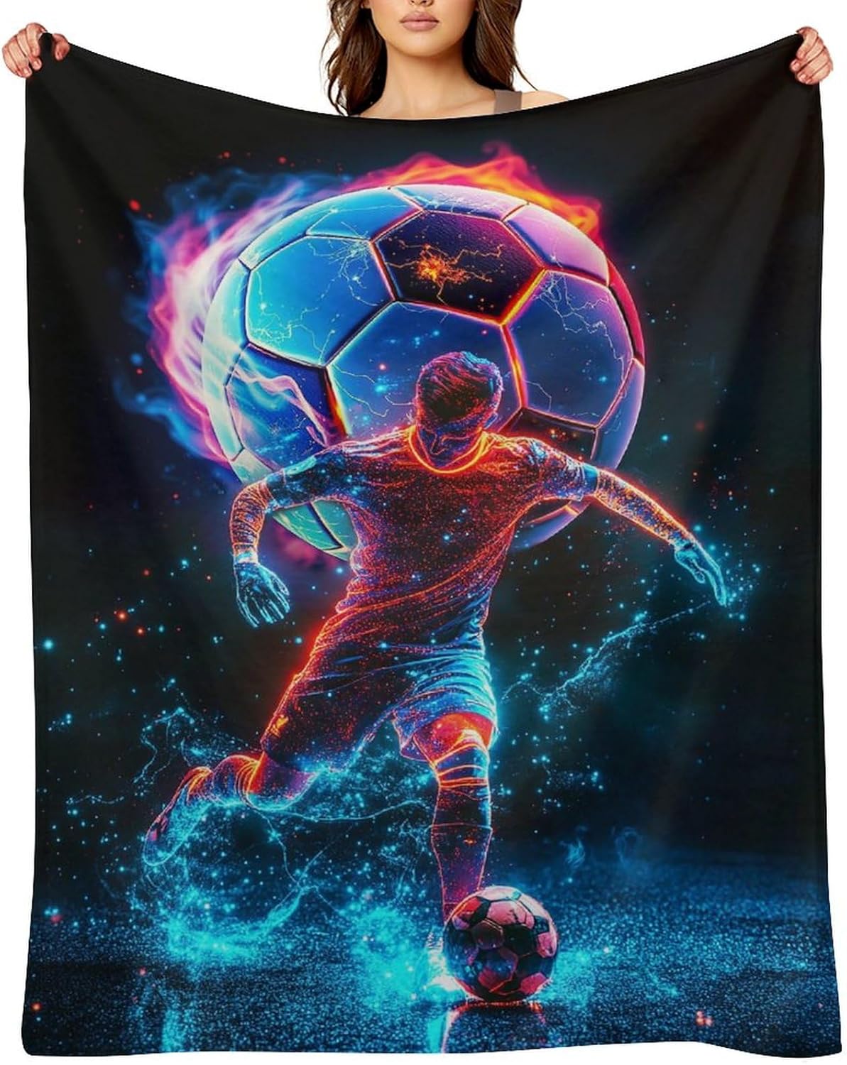 Soccer Throw Blanket - Soft Flannel Blankets for Teens Adults Women Men Sports Loves - Warm Soccer Player Blankets for All Season Lap, Chair, Sofa, Couch, Bed - 80"x60"
