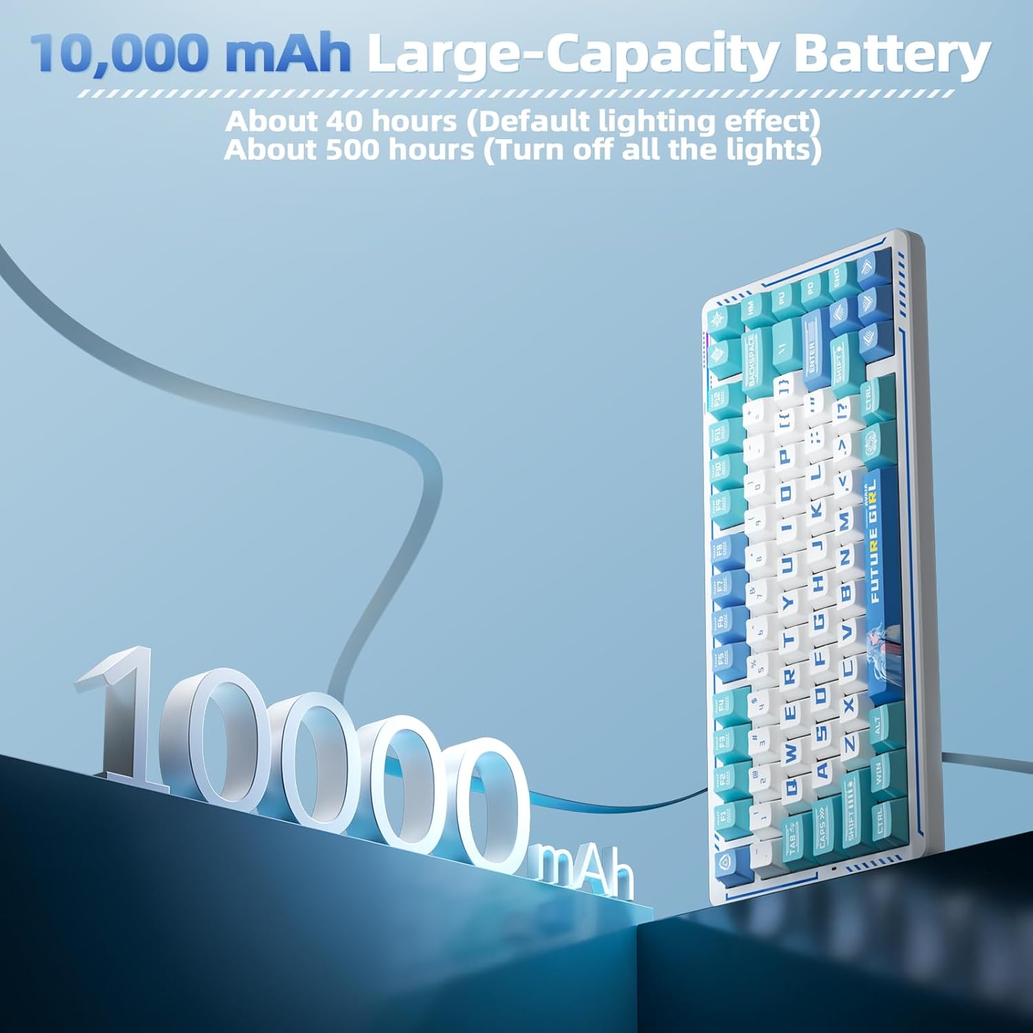 LINGBAO K75 Wireless Mechanical Keyboard, 75% Anime Gaming Keyboard with 10000mAh Battery, Hot-Swappable Pre-Lubed Switches, RGB Backlit, PBT Keycaps, Creamy Sounding Computer Keyboards for PC/Mac/Win - Image 4