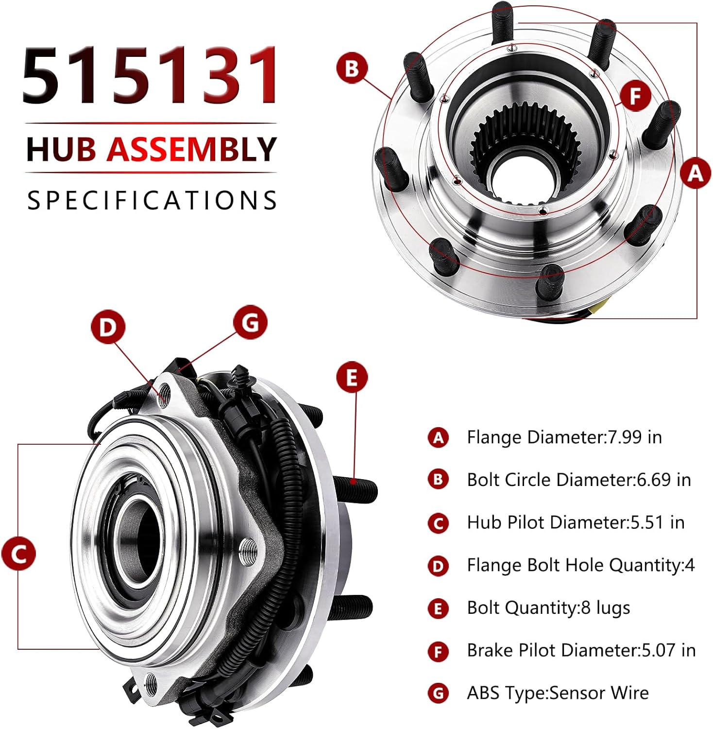 JLEO 515131 4WD Front Wheel Bearing Fits for Ford F-250 F-350 Super Duty [DRW Models] 2011 2012 2013 2014 2015 2016 Wheel Hub Assembly Replacement (1)