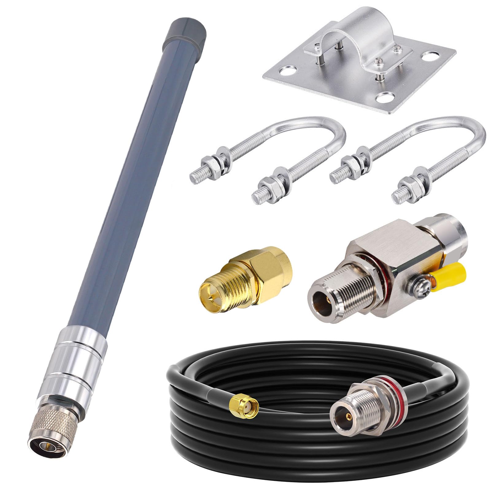 Antenne Lora 868MHz 3dBi Omnidirectionnelle Fibre de Verre N Mâle | Antenne 868MHz extérieure avec Type N Parafoudre câble d'extension 5M kit pour Nebra, Bobcat Helium, IoT et Réseaux LoRaWAN