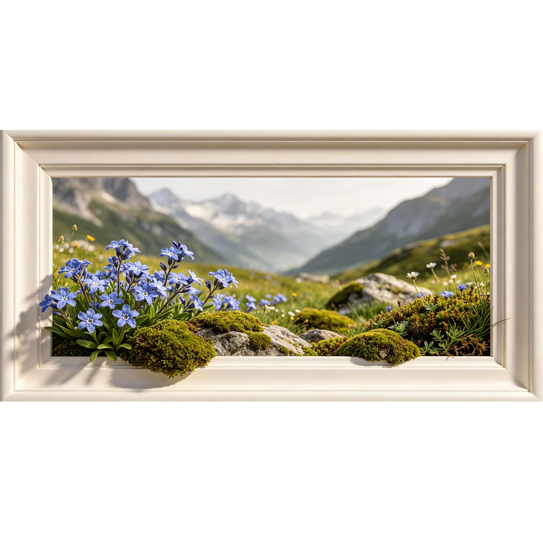 Agglomerix 3D Framed Wall Art Blue Alpine Flower Mountain Lake Landscape Botanical Relief Effect Large Size SelfAdhesive Removable Wall Decor Prints Artwork for Living Room Bedroom Office