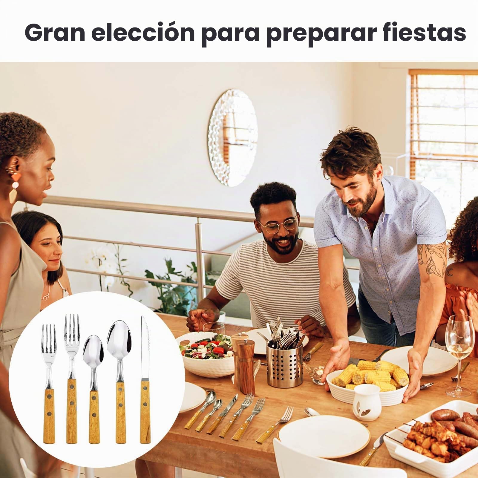 Daily Treasures Juego de Cubiertos con Mangos de Madera, 30 Piezas Acero Inoxidable para 6 Personas, Set Cubiertos Palisandro Premium - Hogar, Cocina, Bares