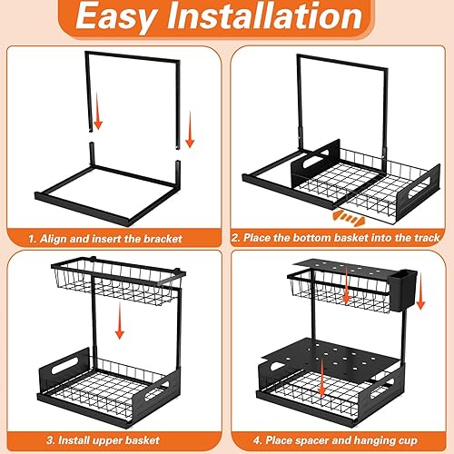 Miniatura 7 de SPACEKEEPER Organizador para debajo del fregadero, 2 niveles deslizantes debajo del fregadero del baño, organizador de gabinete extraíble de