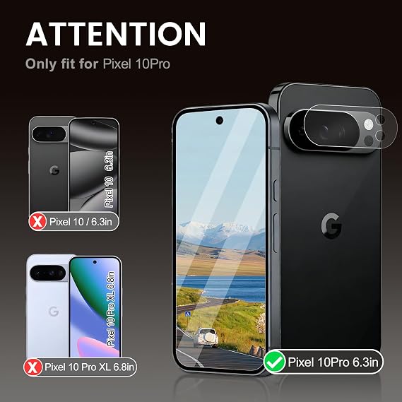 TECHO Screen Protector for Google Pixel 10 Pro Case Friendly Edge to Edge Bubble-Free Ultra HD Screen Protector Pack of 3 Screen Protectors and 2 Pieces Camera Protection