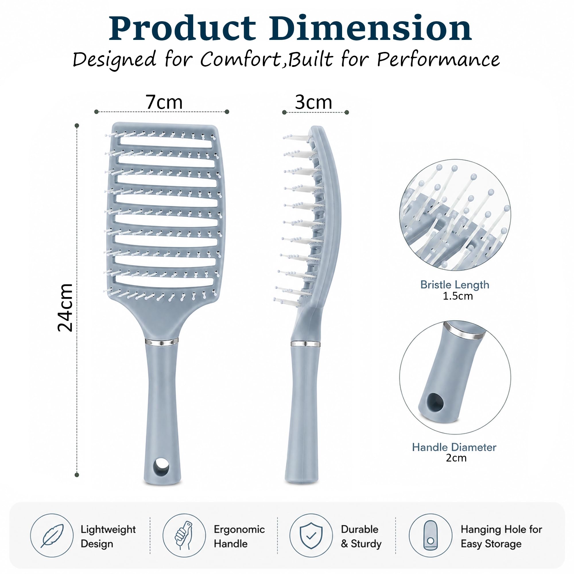 GLUN® Portable Detangling Hair Brush Pack of 1 Blue Colour, Curly & Straight Hair Brush for Women & Men Accessories Use in Salon, Home & Personal Use