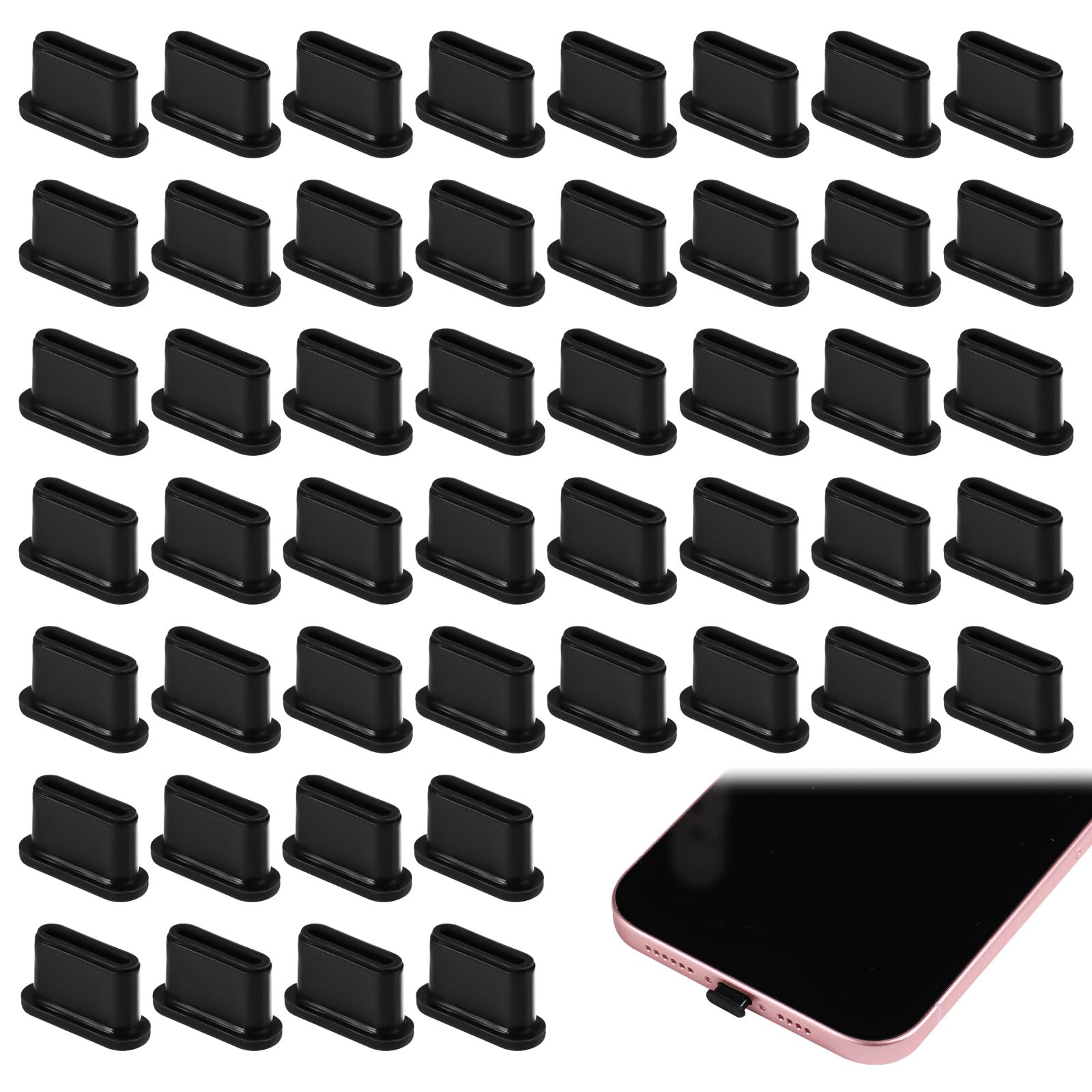 50pcs USB C Dust Plug, Type C Anti Dust Plugs Silicone USB C Port Cover Cap Charging Port Protector Type C Compatible with iPhone 15 Samsung Galaxy Pixel MacBook All Type C Ports