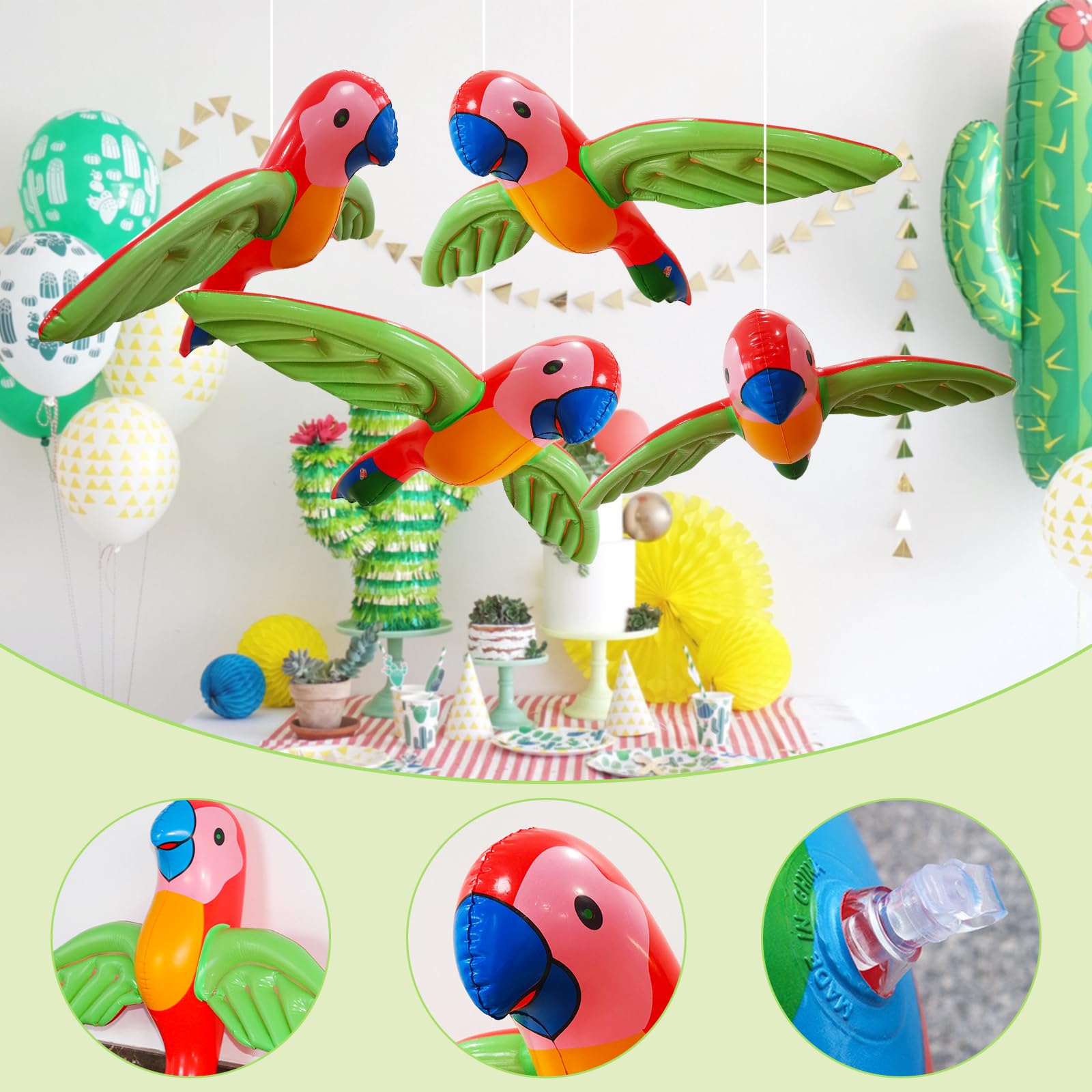 4 Pappagalli Gonfiabili In PVC Per Feste – Giocattoli Decorazione Per Eventi A Tema Tropicale, Spiaggia, Carnevale E Zoo