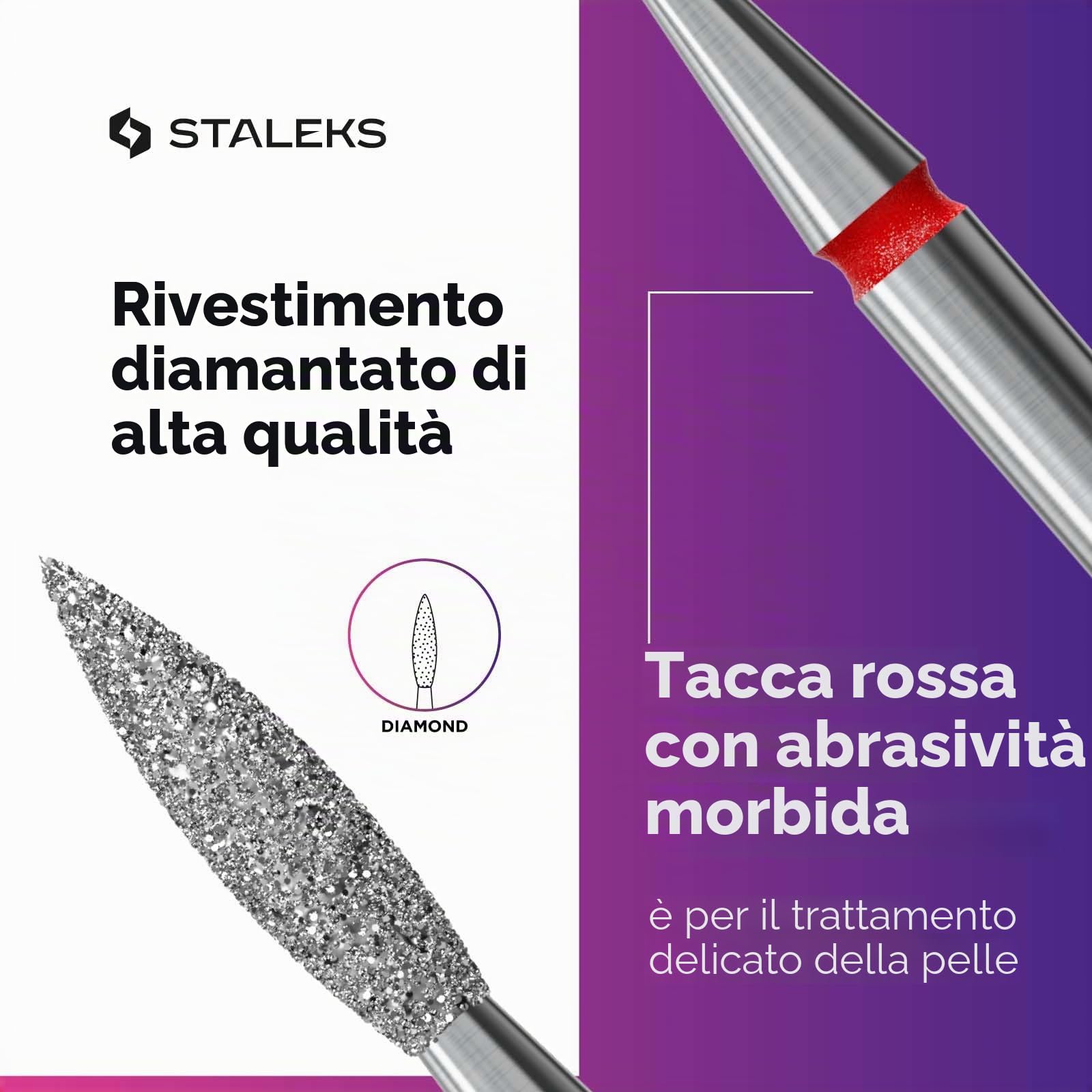 STALEKS PRO - Punta diamantata – Fiamma (anello rosso) I kit di scarico per unghie I Punte per manicure e pedicure apparative I Kit per levigatrici elettriche I NAIL DRILL BIT (FA10R023/10)