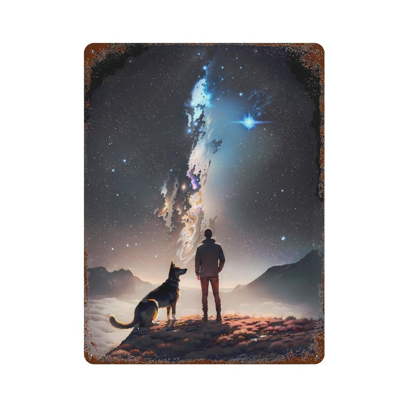 Celestial Pioneers Rusty Metal Tin Sign 15.7"x11.8", for Basement, Hobby Room And Garage Decor, Retro Wall Decor