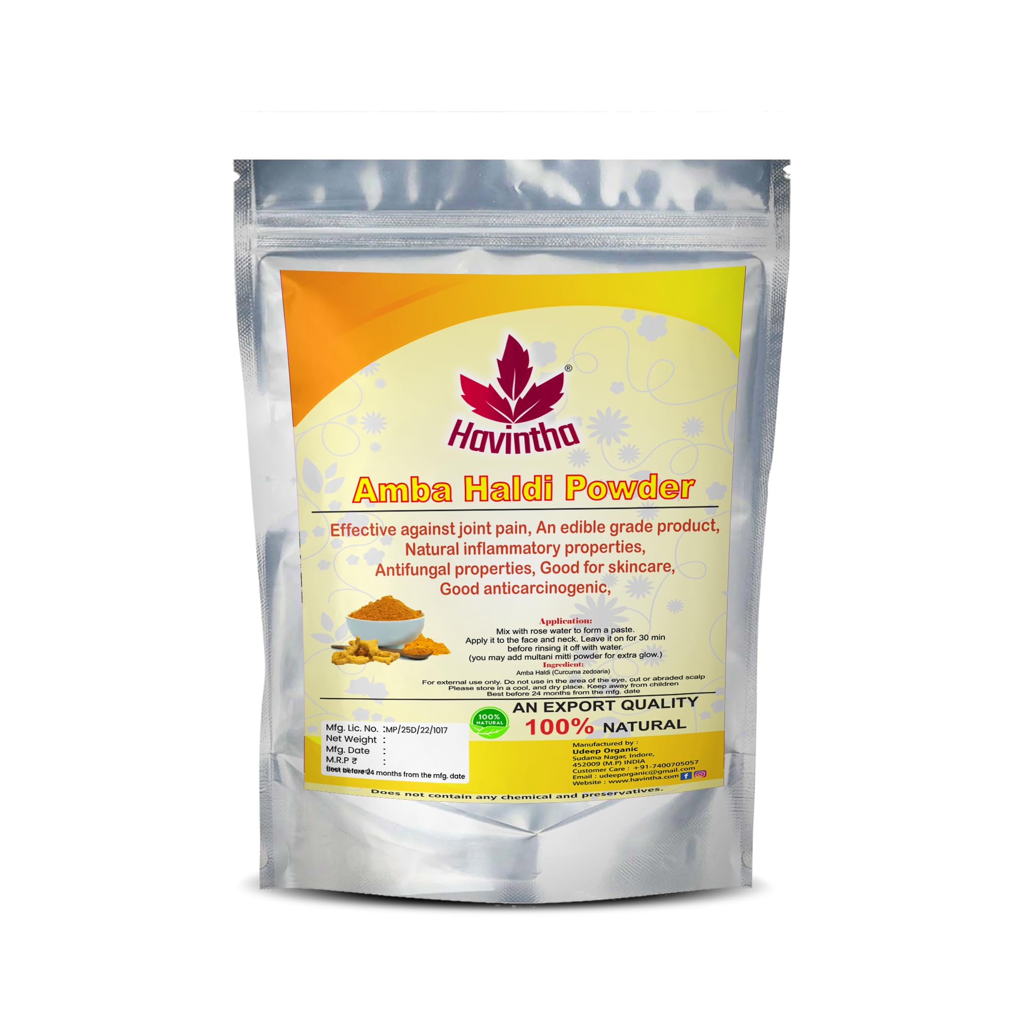 Havintha Wild Turmeric Powder for Face | Amba Haldi | Promotes Glowing Skin - 100 Grams