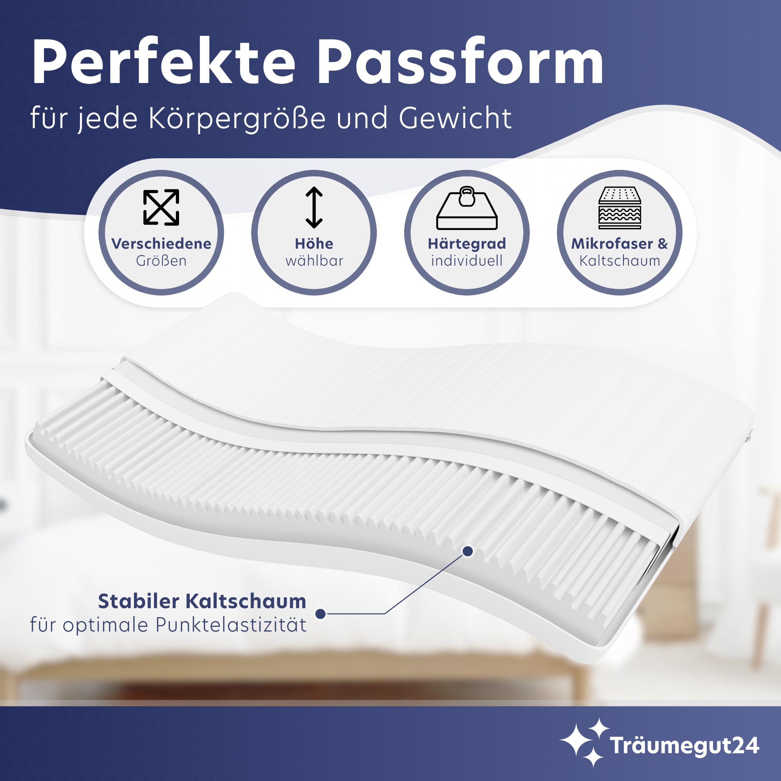 Träumegut24-8cm Premium Kaltschaum Matratzentopper Matratzenauflage Topper - Härtegrad H3-90x200cm