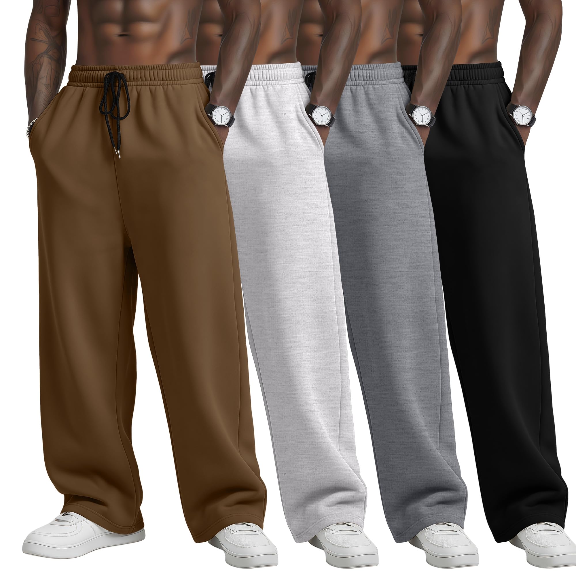 4 Pack Mens Big and Tall Sweatpants Athletic Workout Lounge Open Bottom Pants Drawstring Joggers with Pockets