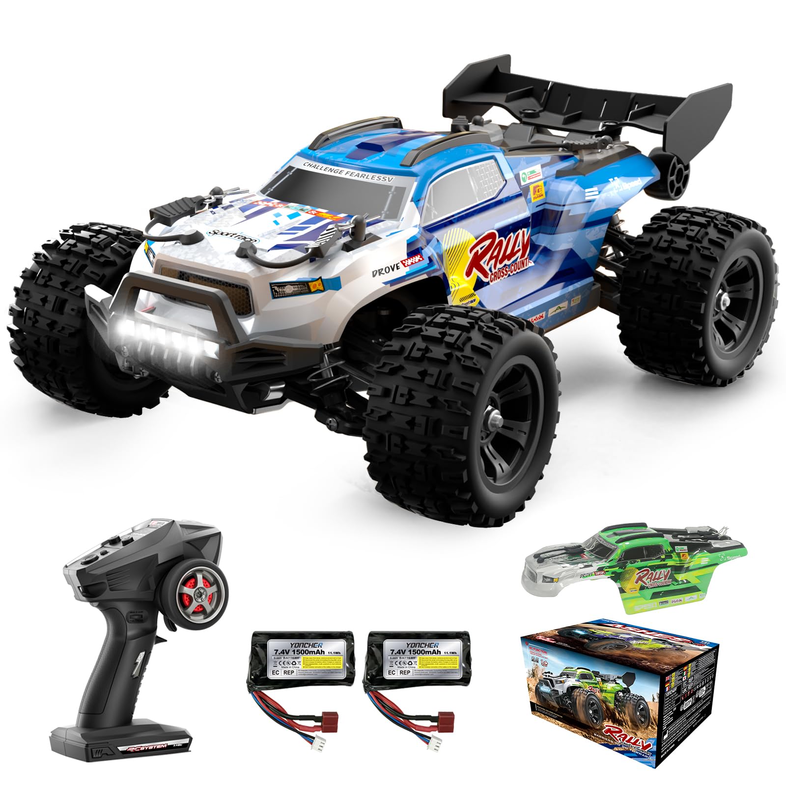 YONCHER 18101 Pro Coche Teledirigido Adulto, 1:18 60KM/H Brushless RC Coche, 4WD Offroad RC Truck,4x4 Crawler con 2 Baterías 50+ Minutos para Niños