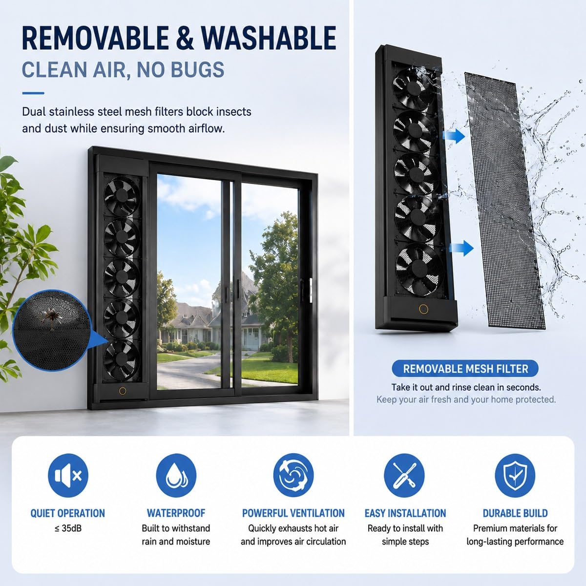 Genérico Extractor para ventana corredera, ventilador vertical con control continuo de velocidad, instalación sin taladro para cocina, baño, dormitorio y ático