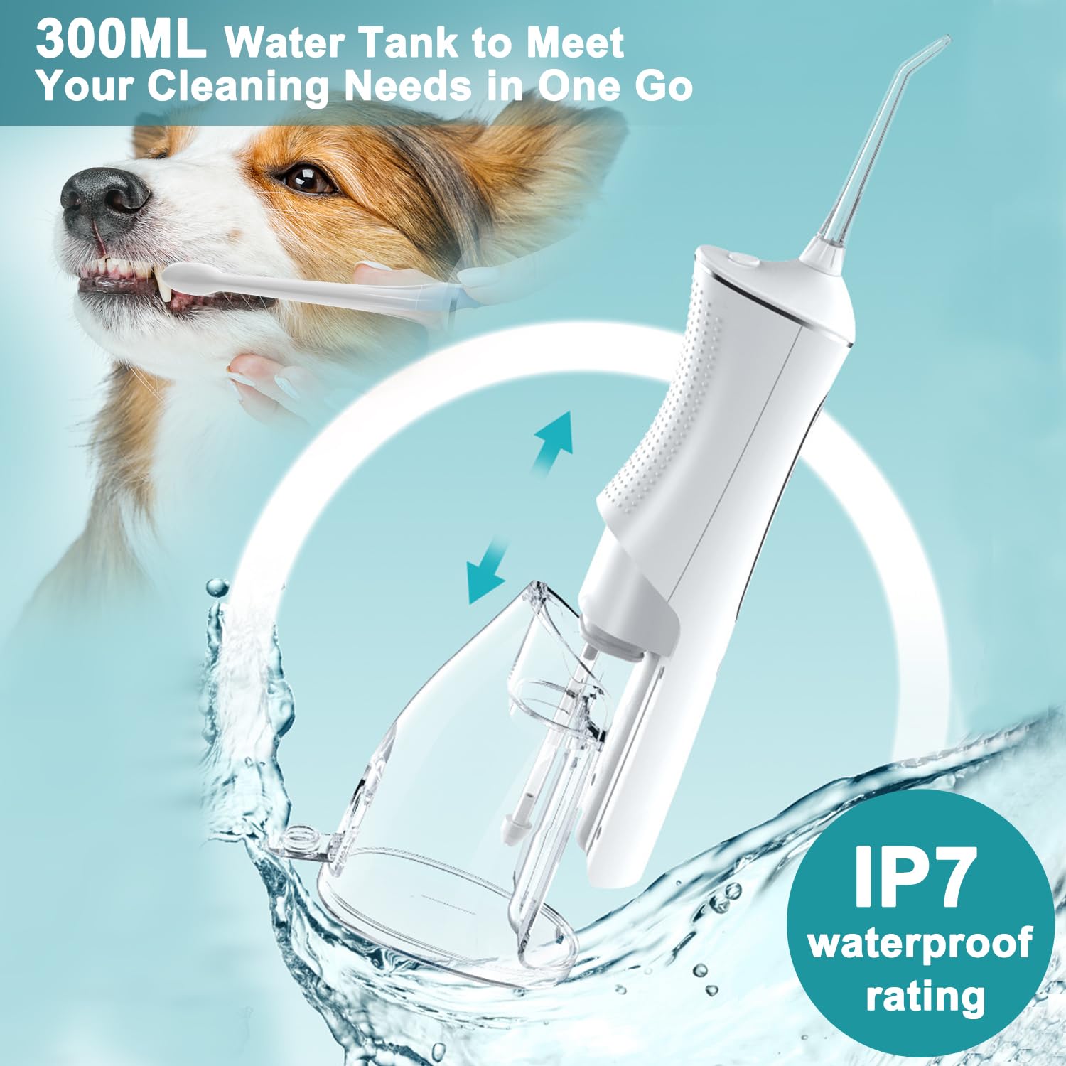 Irrigador Dental para Mascotas IPX7 300 ml 6 Boquillas 4 Modos Limpiador Eléctrico