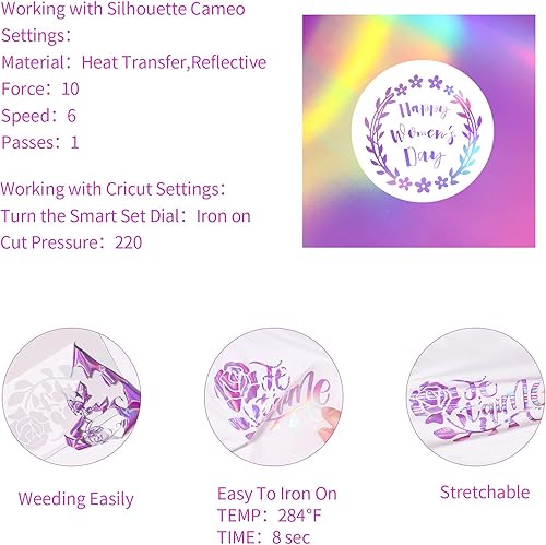 Miniatura 2 de GIRAFVINYL Vinilo holográfico de transferencia de calor de color morado claro arcoíris de 12 pulgadas por 6 pies, vinilo HTV para camisetas,