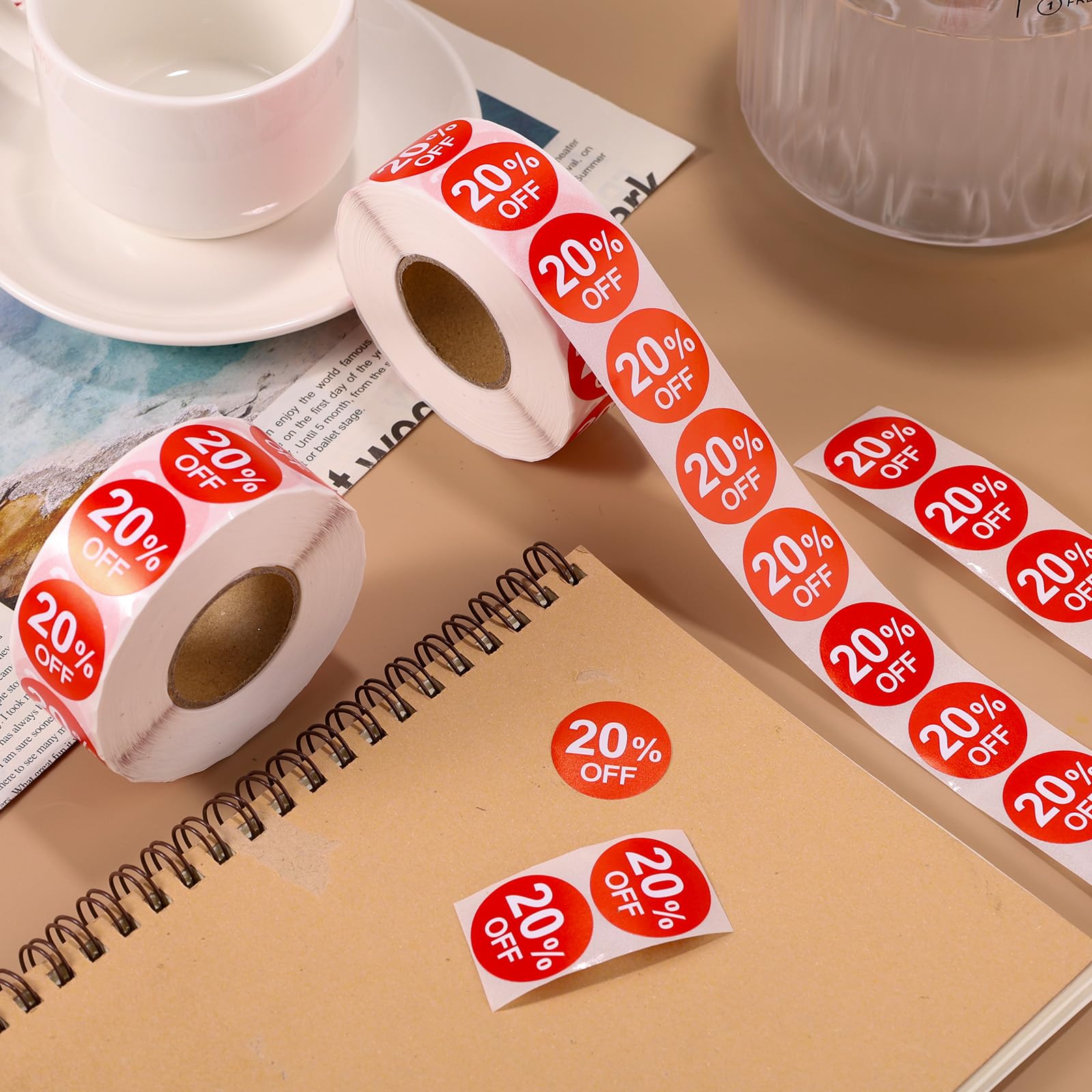 2000 Adesivi Rotondi Sconto 20% – Etichette Promozionali Rosse 2,5cm