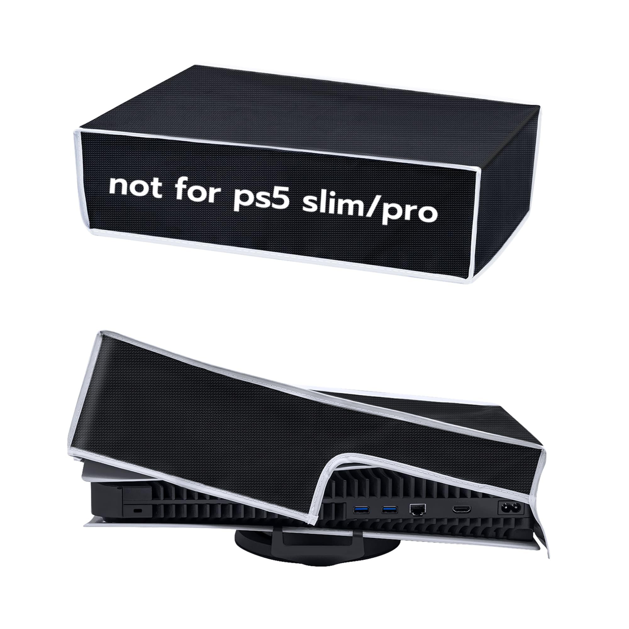 Mcbazel Horizontal Dust Cover for PS5 Console, 1680D Oxford Cloth Anti-Scratch Waterproof Dust Case with Back Cable Port for Playstation 5 Consoler - Black with White Line