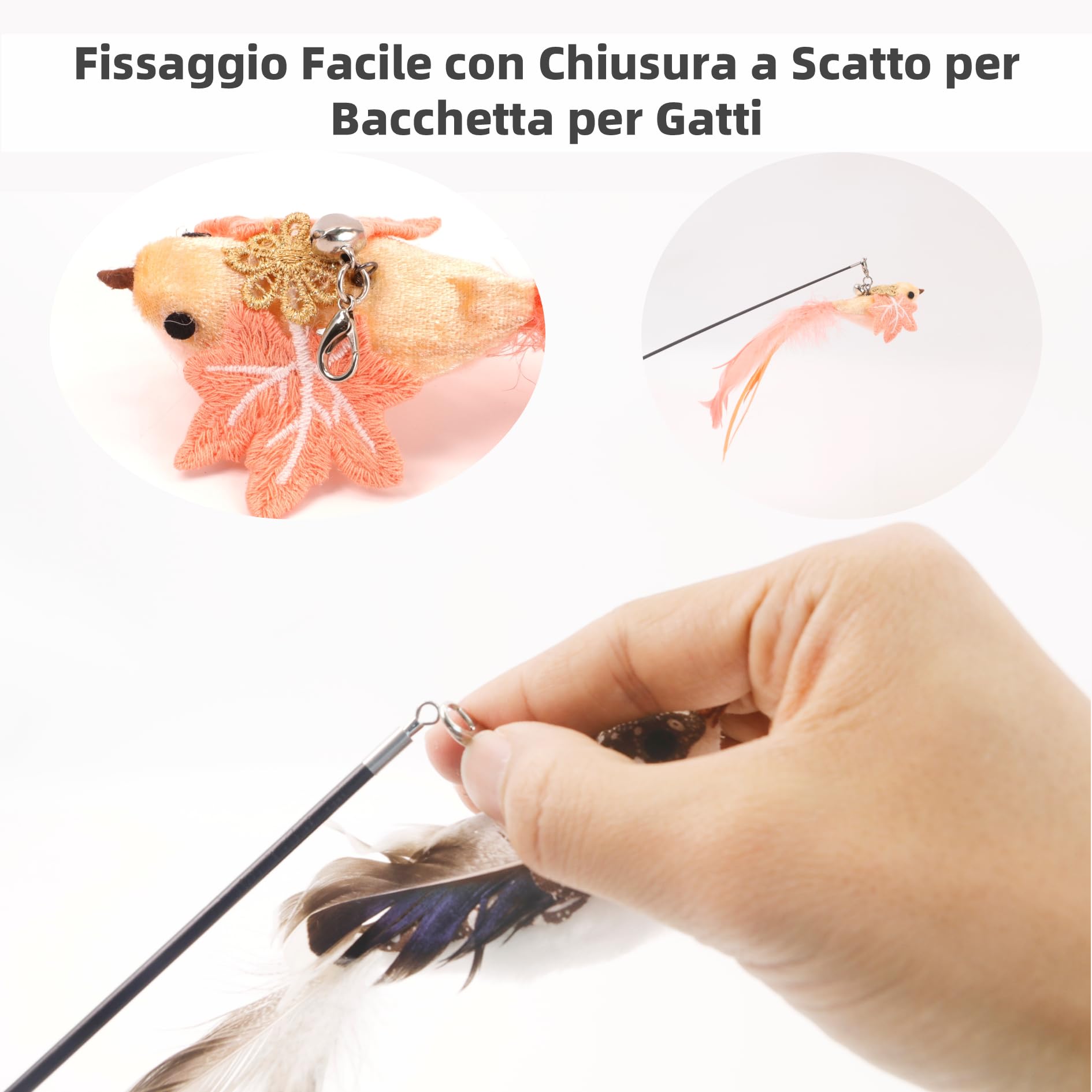 11 Pezzi Piume Uccelli Naturali per Bacchetta Gioco Gatto, Giocattolo Interattivo con Campanellini, Accessori e Testine di Ricambio per Gatti, Regalo per Cuccioli e Gattini