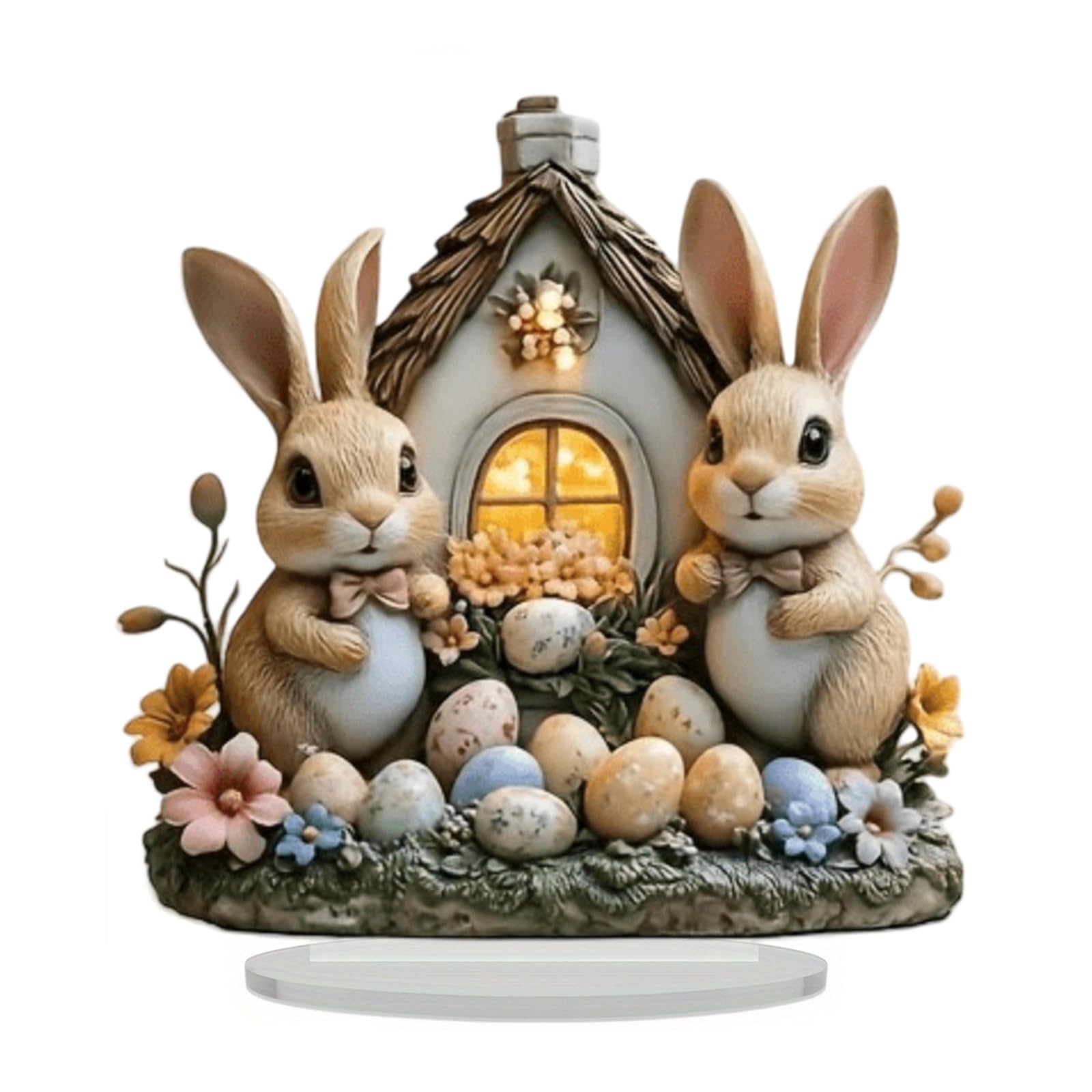 Psdndeww Bunnies Figurines Easters Decoration Table Centerpieces Acrylic Easters Eggs Rabbits Statue Rabbits Sculpture Home Decors Acrylic Figurines