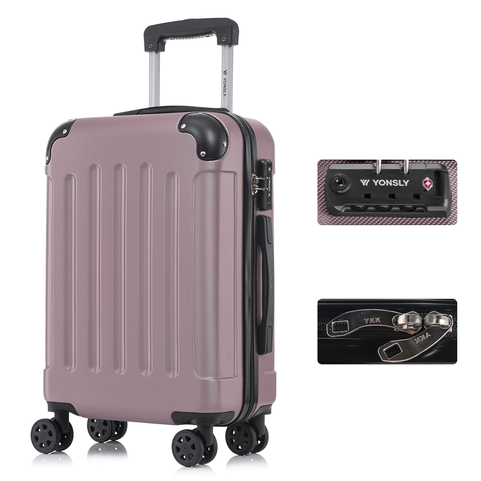 yonsly Koffer Suitcase, Trolley Reisekoffer, Rollkoffer Handgepäck mit 4 Rollen 360°, ABS Hartschalen, Sicherheitsschloss, Weicher Gummigriff, 210D-Futter