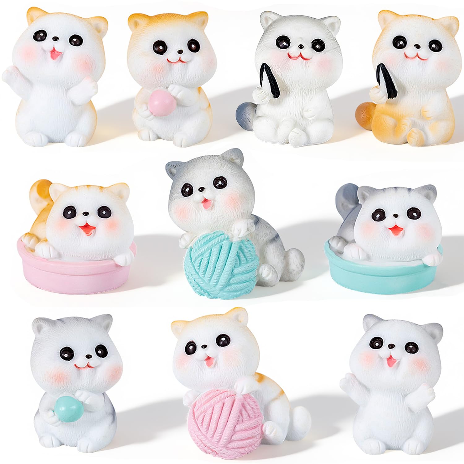 LKNBIF 10 Pieces Cat Figure Ornaments, Mini Cat Figures set, cat Cake Topper Ornaments for Birthday Gifts Cake Decor Table Decoration