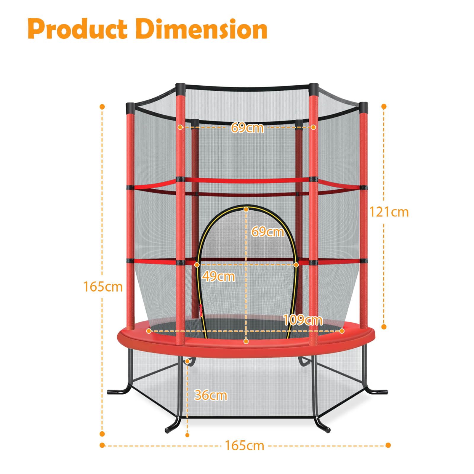 LIFEZEAL Trampolin Ø 165 cm mit Sicherheitsnetz, Mini-Trampoline Indoor, Gartentrampolin für Training & Unterhaltung, Kindertrampolin für Kinder von 3-6 Jahren