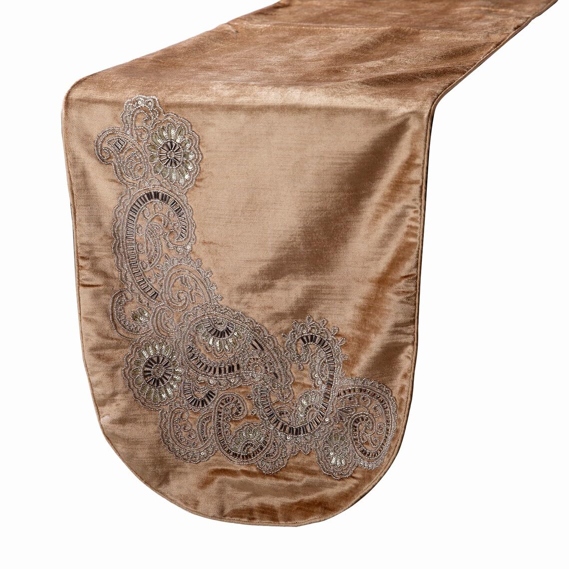 Camino de Mesa de Terciopelo, Tela de Lujo Dorada con Bordado de Cuentas Oro Terciopelo 35 x 120 cm, Decoración de la Boda Mantel Moderno Camino de Mesa - Paisley Swirl