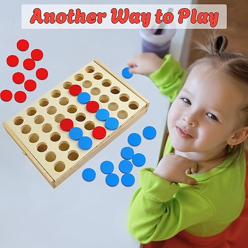 Miniatura 4 de Juego de mesa de conexión de madera 4 en una fila, juego plegable de 4 juegos, estrategia clásica de diversión familiar, juego de conexión de madera