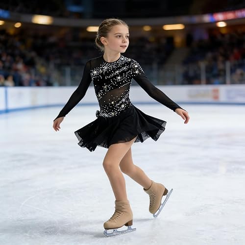 Miniatura 2 de LIUHUO Vestido de patinaje artístico - Vestido de terciopelo negro para competición de niñas