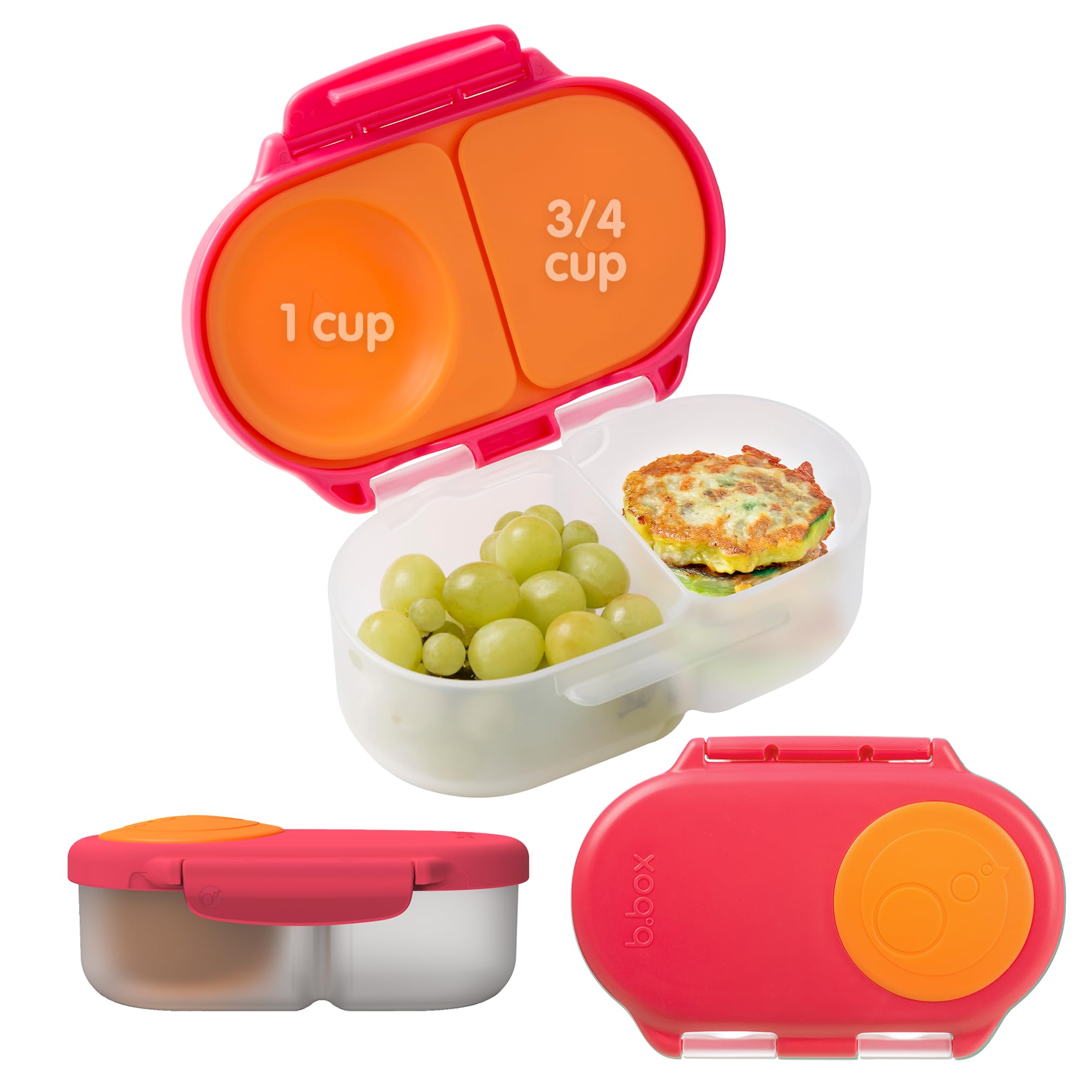 Food Storage Container with Two Sealed compartments and Silicone Material, Reusable Snack Box for Kids with Open or Close Clip (Strawberry Shake)