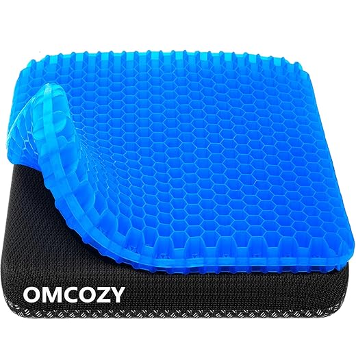 Gel Seat Cushion, Cooling seat Cushion Thick Big Breathable Honeycomb Design Absorbs Pressure Points Seat Cushion with Non-Slip Cover Gel Cushion for Office Chair Home Car seat Cushion for Wheelchair