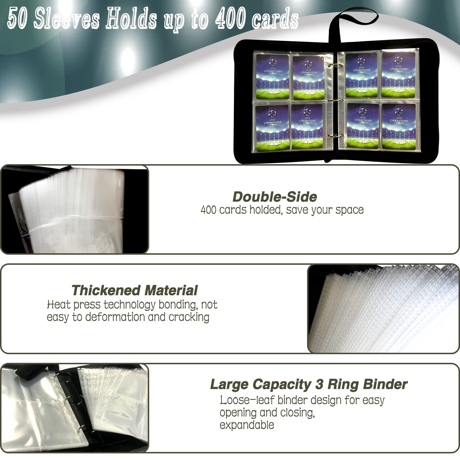 Amazon.com: Hockey Card Binder 400 Pockets, Trading Card Binder 4 Pocket  with 50 Removable Sleeves Fits 400 Sport Cards, 3 Ring Card Holder Binder  with Zipper, Collector Storage Album : Toys & Games