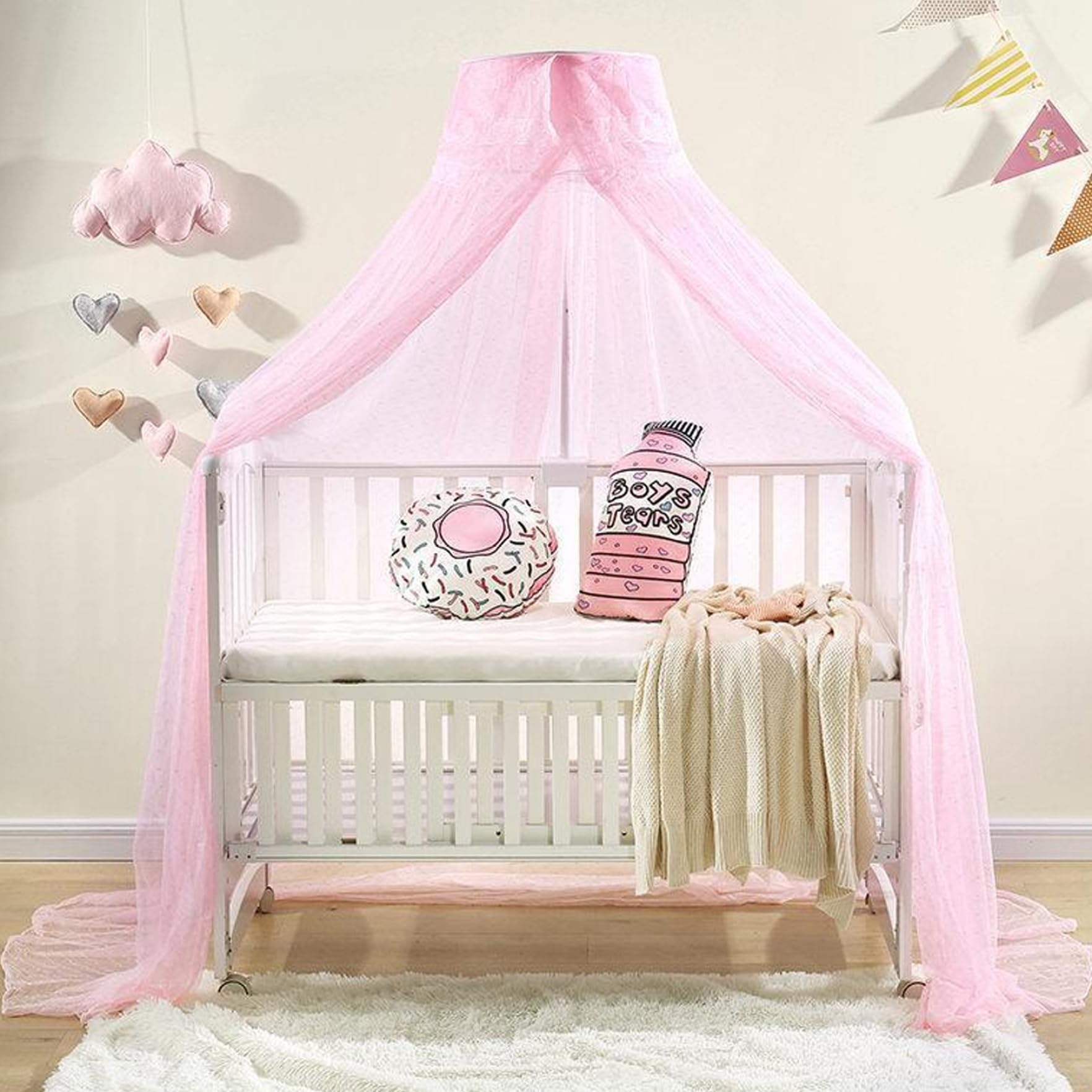 NIDONE Canopiale, tettoia traspirante in maglia fine baby -baldacchino, tenda per culla a pattern jacquard, rete di zanzare per la circonferenza di 16, 4 piedi letto per bambini