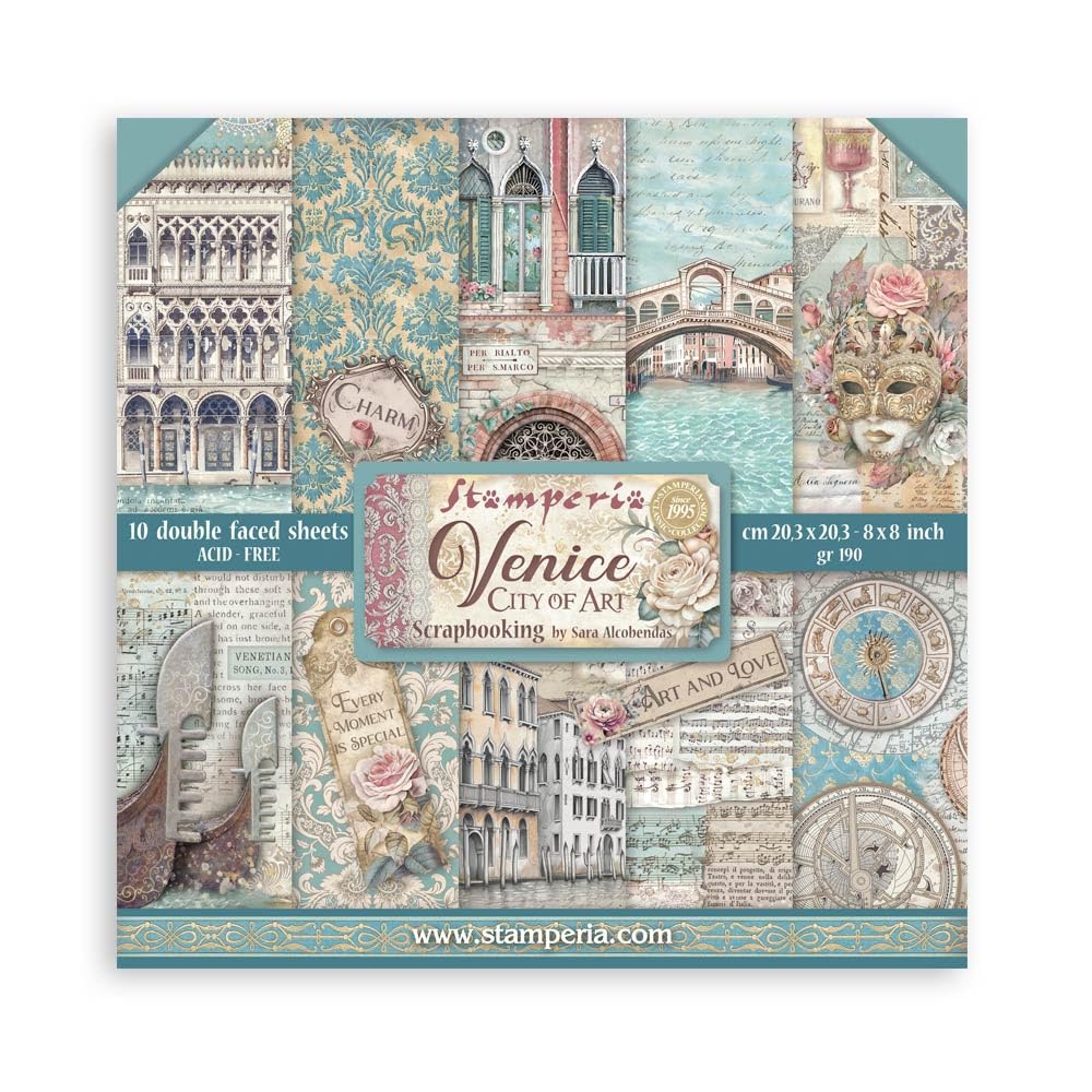 Stamperia - Scrapbook Paper Pad for Scrapbooking, Albums, Card Making, Bullet Journalling and More, Acid Free, Double-Sided, Perfect for Crafts and Gifting (Venice, City of Art) (8" x 8")