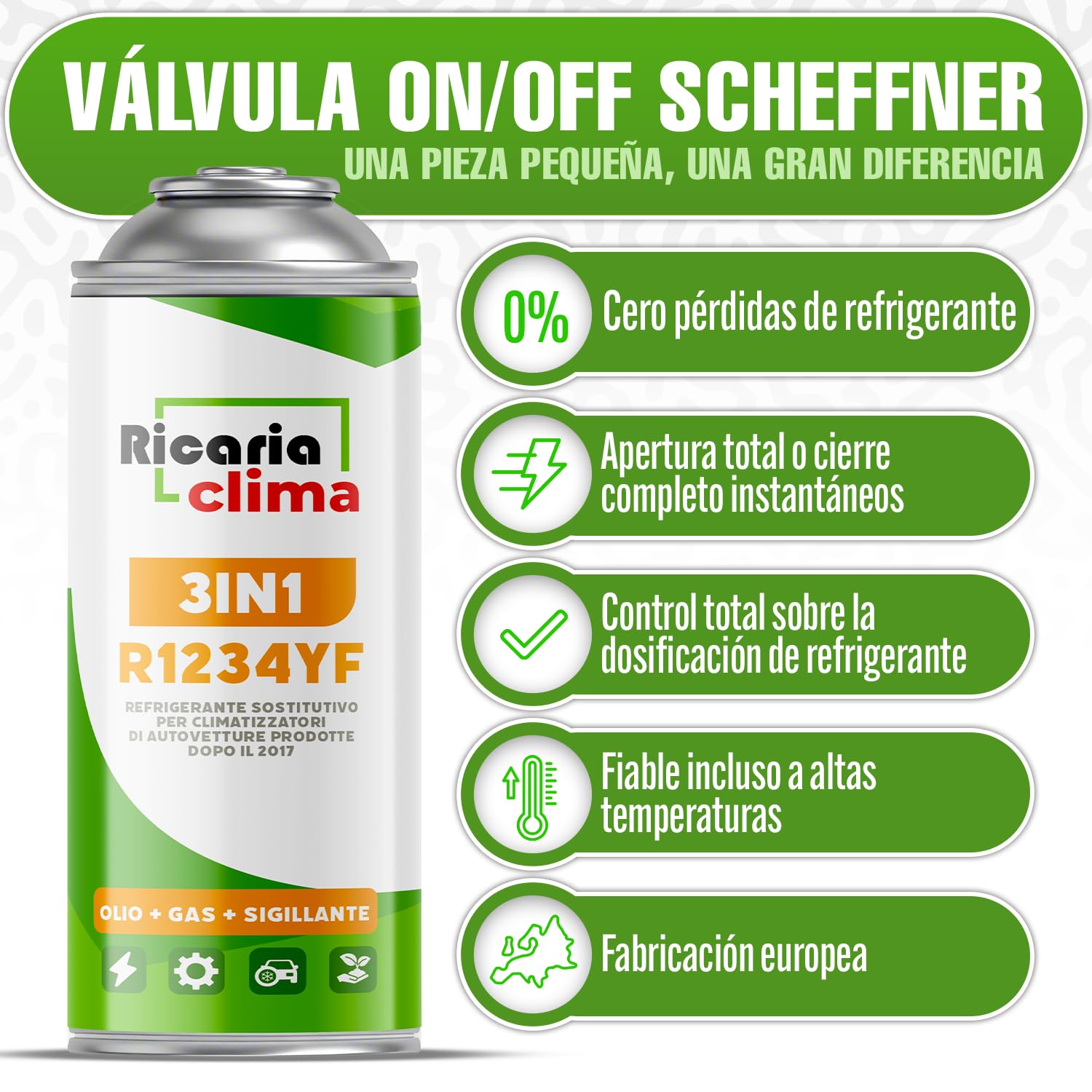 3 en 1 sustituto R1234yf Recarga de Aire Acondicionado – 5 x 235 g – Aire Acondicionado para automóviles – Gas sustituto R1234yf 3 en 1 – Cartucho de Gas – Eco